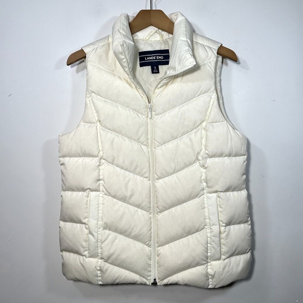 Lands End Down Filled Puffer Vest Womens S Winter White